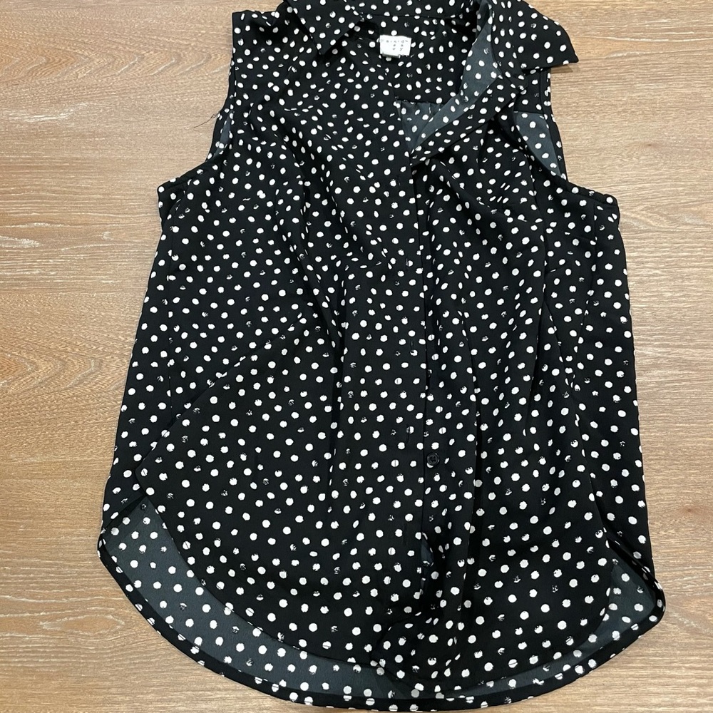 A new day black and white polka dotted top shirt